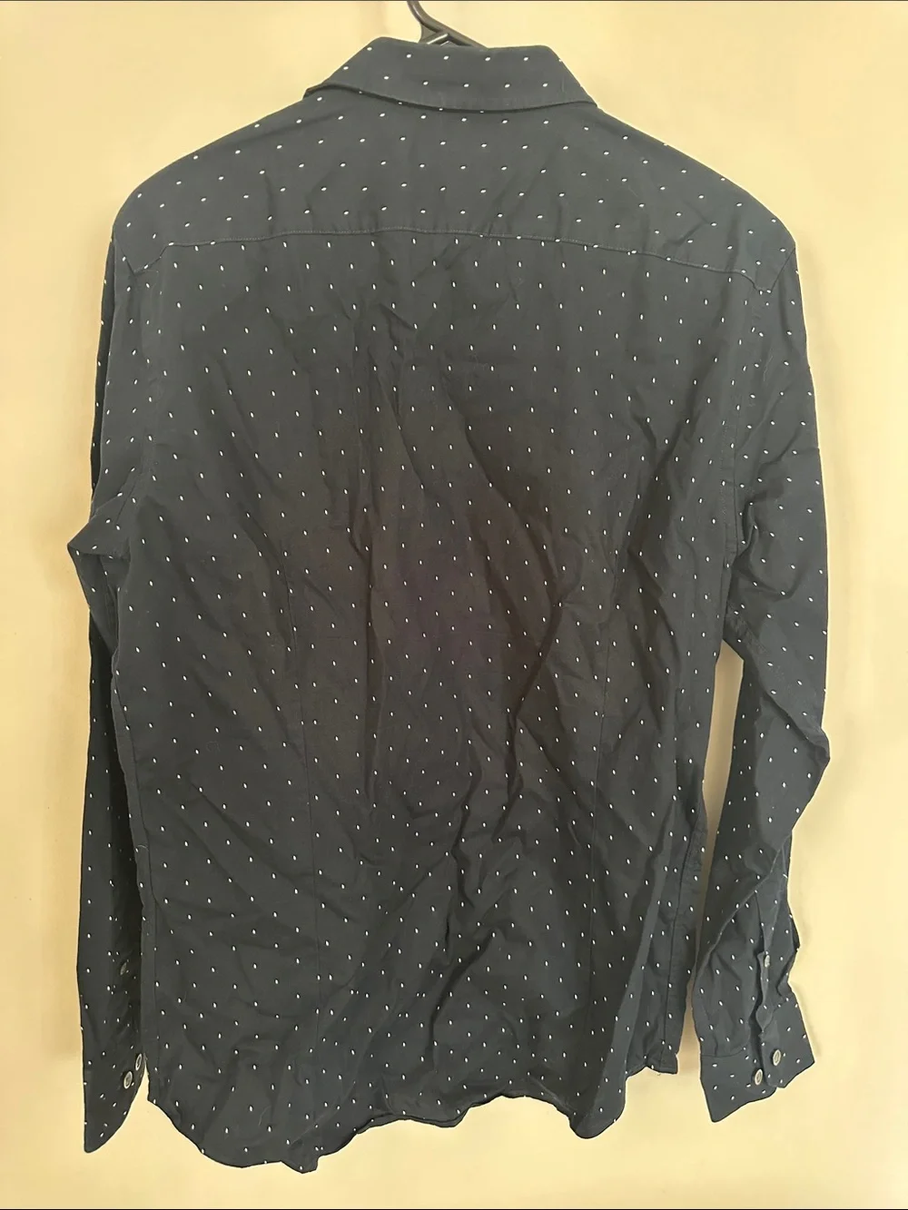 Banana Republic Navy Button-Down Shirt with White Micro Dots- 100% cotton Medium